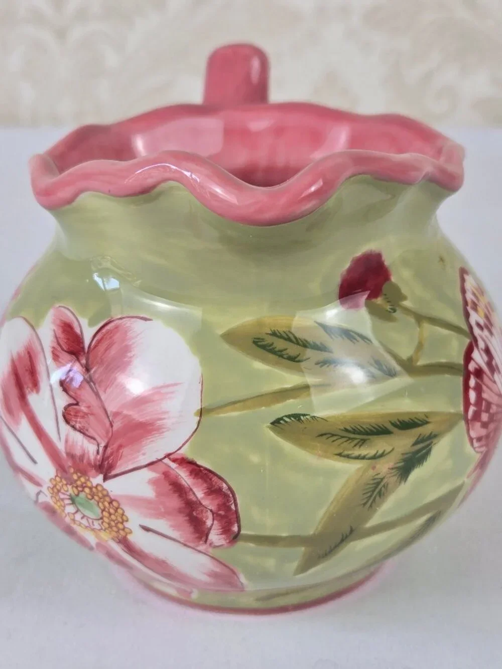 April Cornell Pink Flower Set 2 Snack Plates, Cup & Saucer, Creamer Contemporary